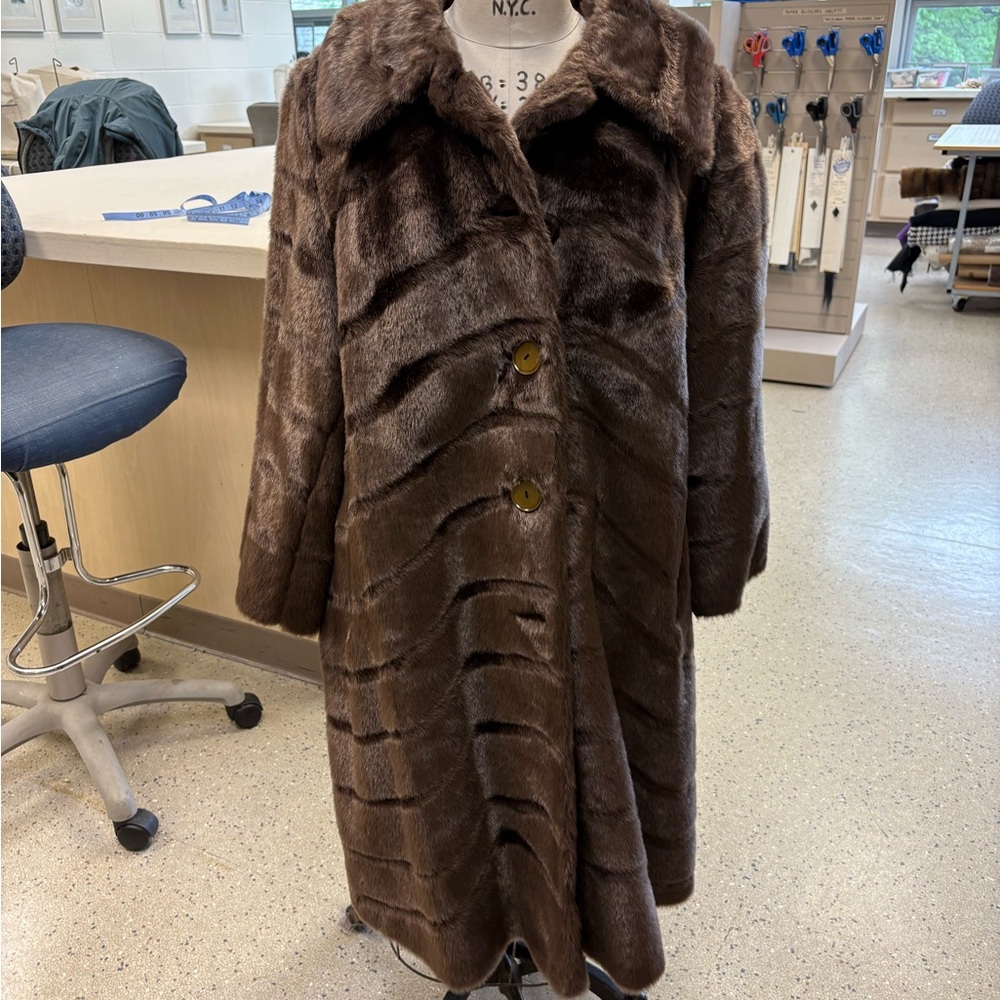 Elegant Brown Real Mink Fur Trench Coat